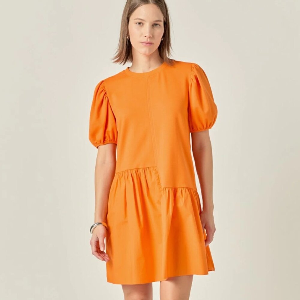 English Factory Orange Knit Woven Mini Dress